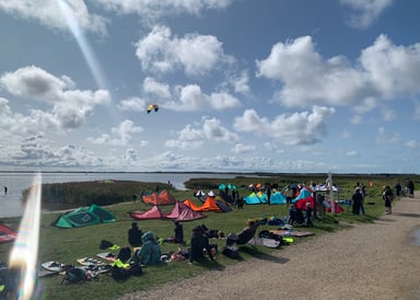 kitesurfers ready for session in kloster ringköbing denmark