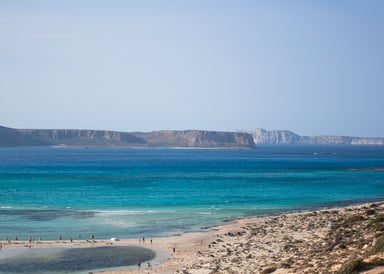 Lefkada Lagoon Kitesurfing in Greece image view from far above the beach with stony flat hills 