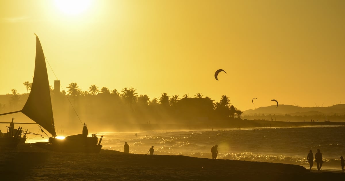 Aerial picture of kitebeach in Cumbuco at sunset