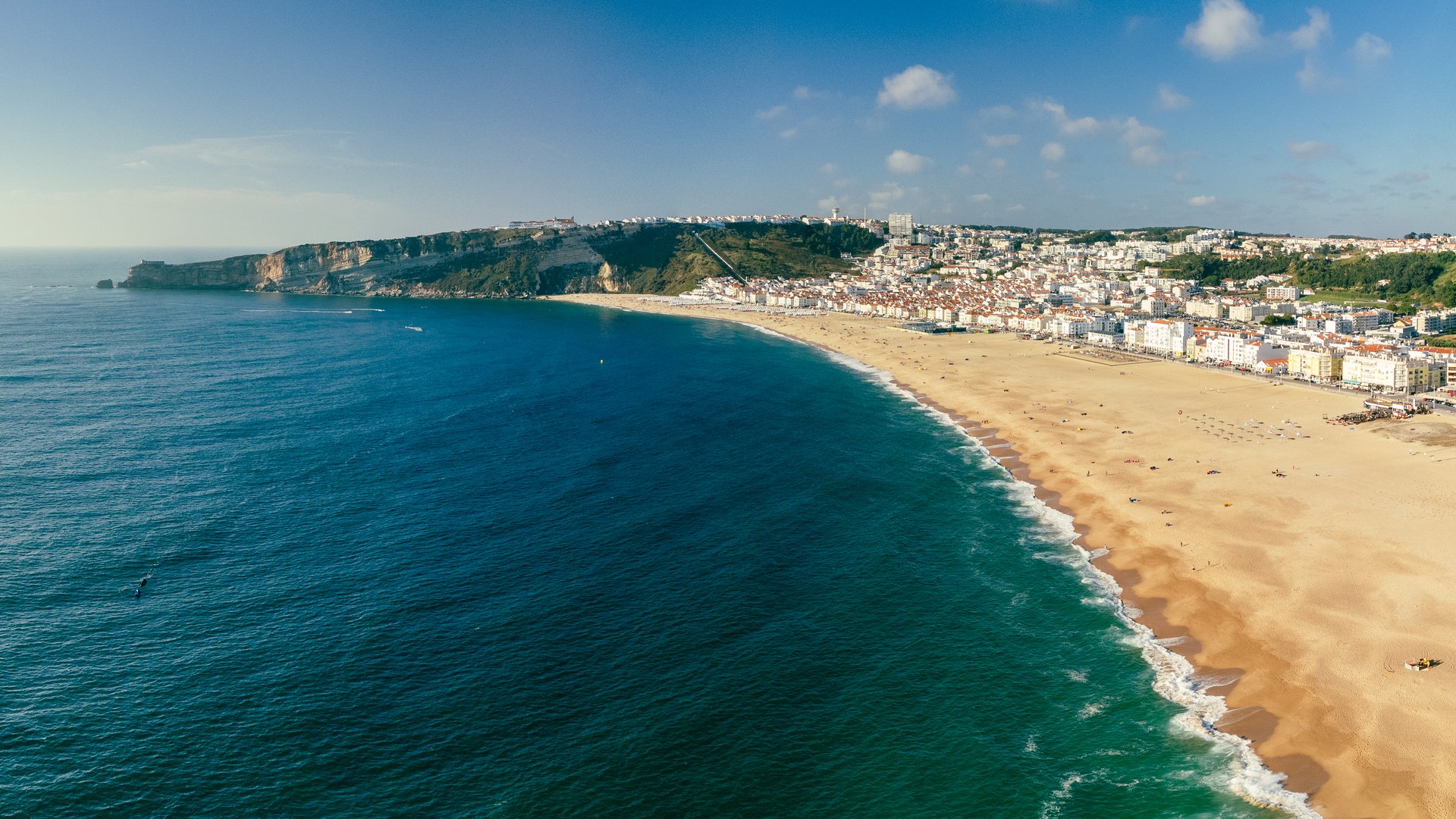 Aerial drone view of Nazare Portugal