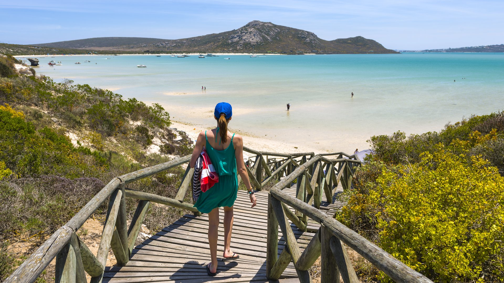 Weird dressed girl walking down the stairs to Shark bay