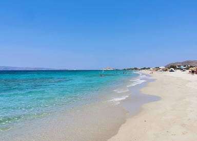 Paralia Kastraki Kitsurfing Spot in Greece white sand and a long beach without any kitesurfer on the water no a sunny calm day