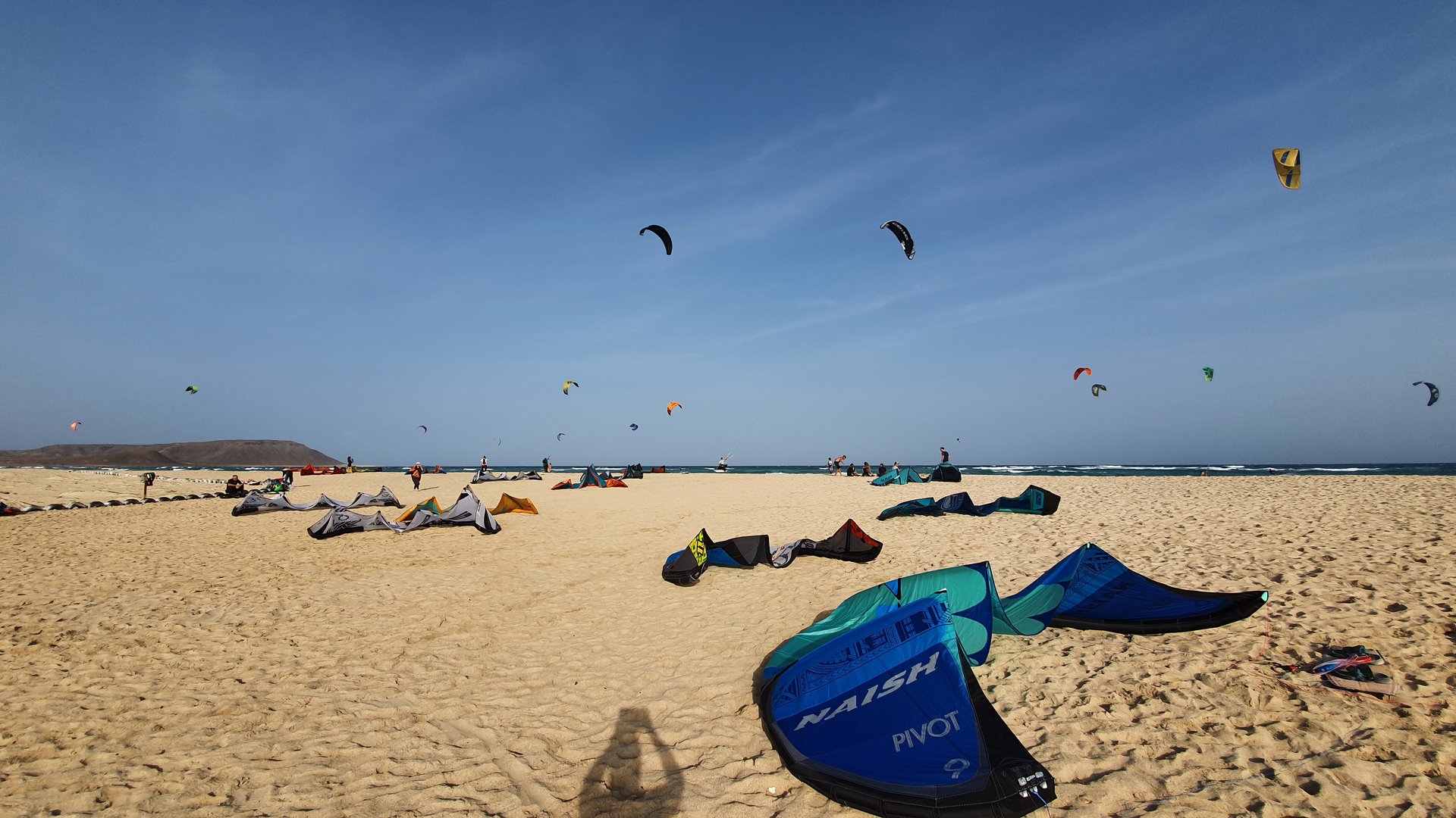 Blue kite at the beach of Cabo Verde