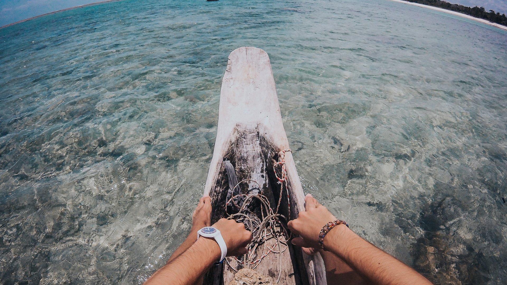 Crystal clear water sitting on boat at Diani Beach Kenya