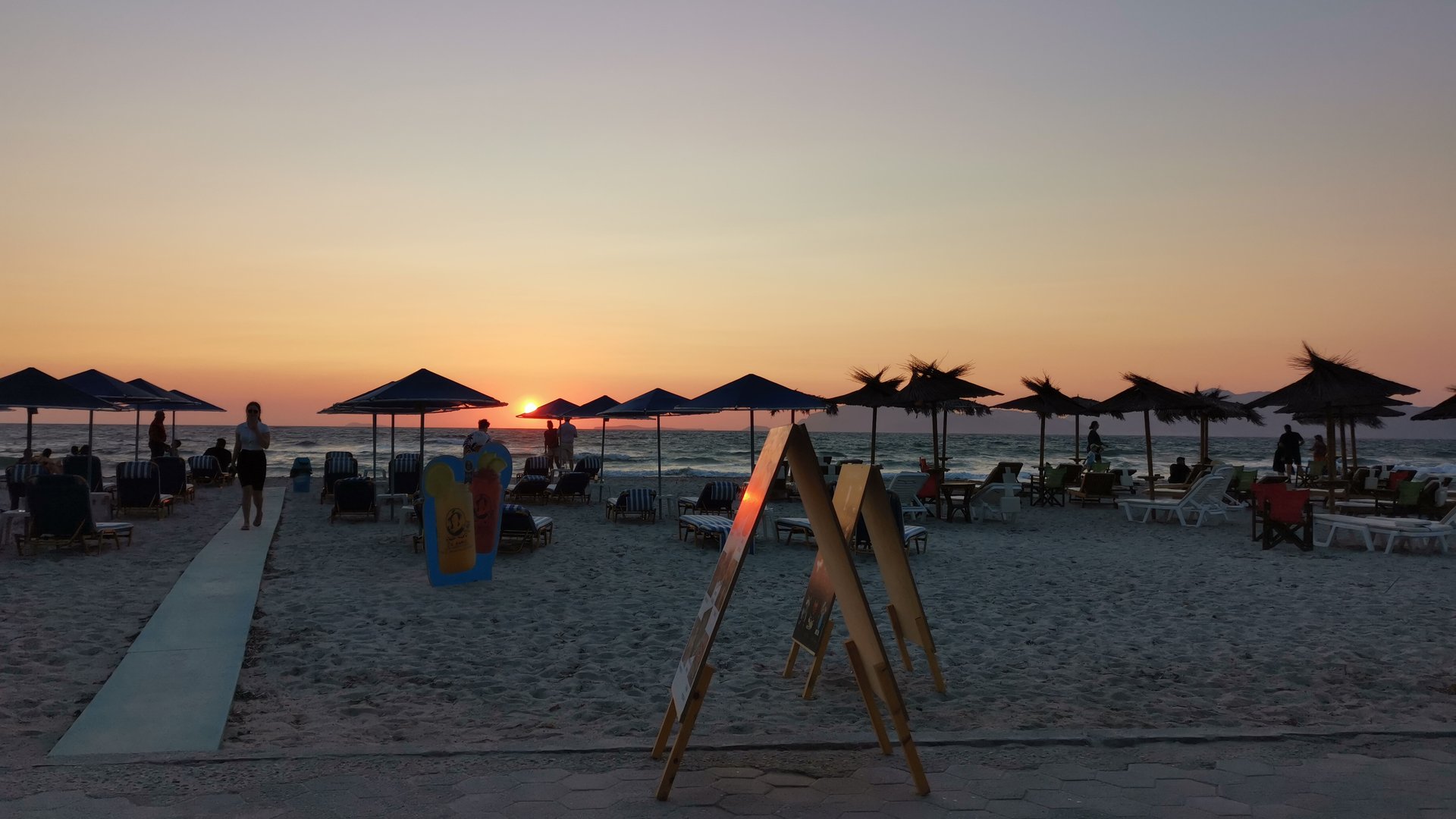 Mastichari Beach Kiteboarding in Kos view from restaurants at the beach at sunset about 200 m away from the actual kitespot