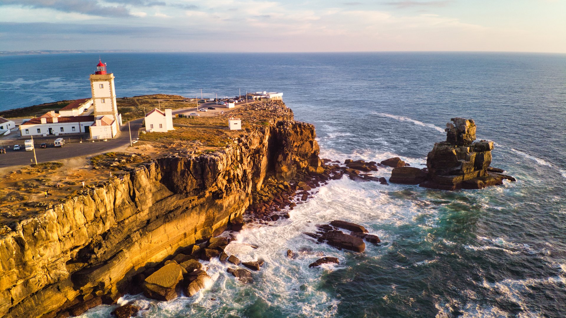 Lighthouse and sea in Peniche Portugal