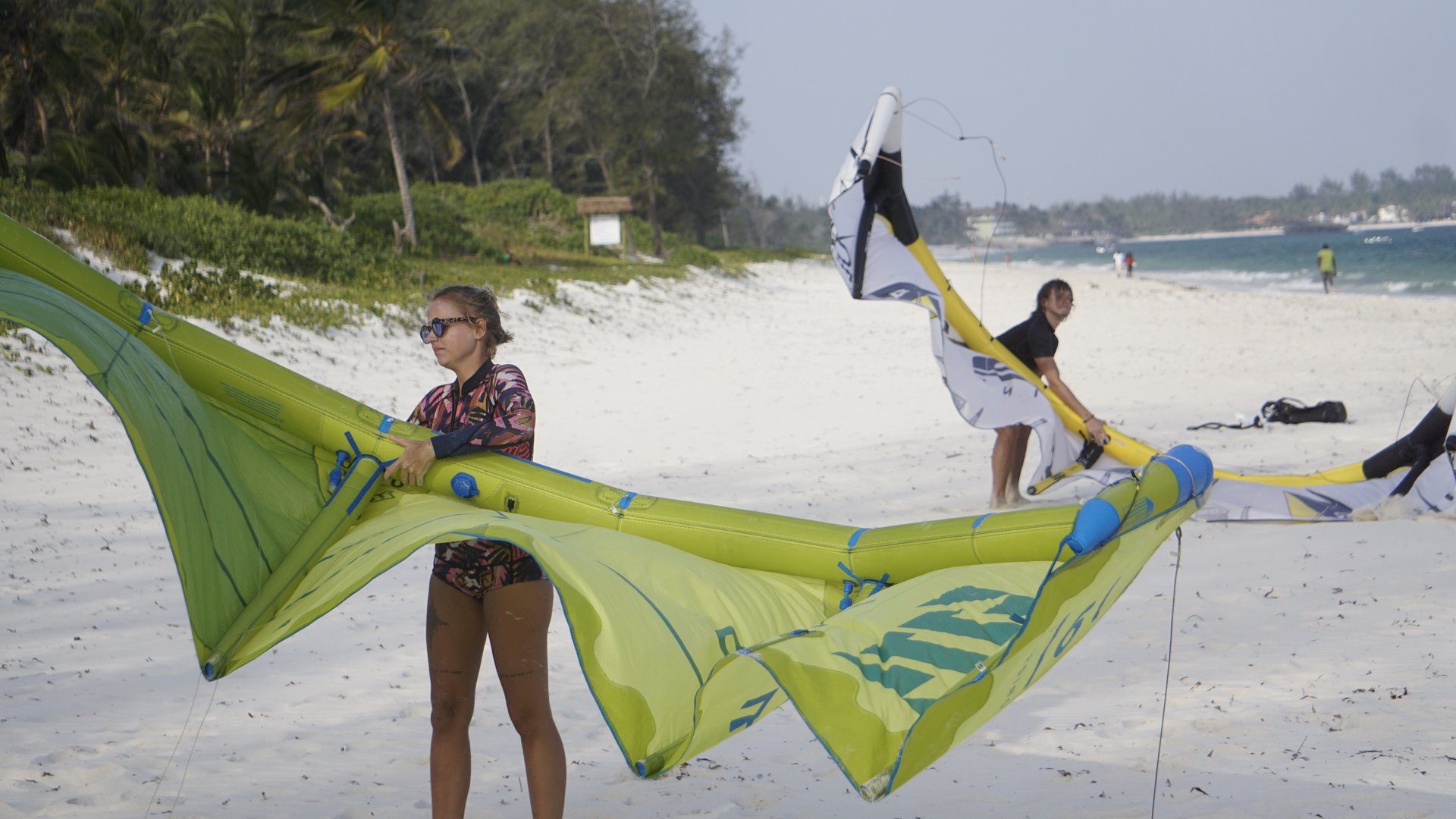Kitesurfers packing their Gear at white Beach in Watamu Kenya