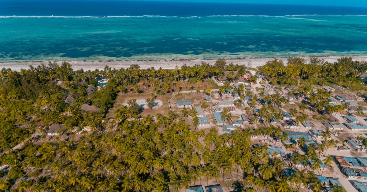 Drone view from land to Pwani Beach in Zanzibar