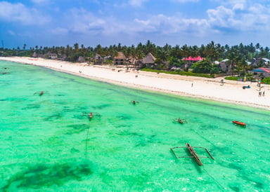 Beautiful view from drone to Jambiani kitesurfing Beach