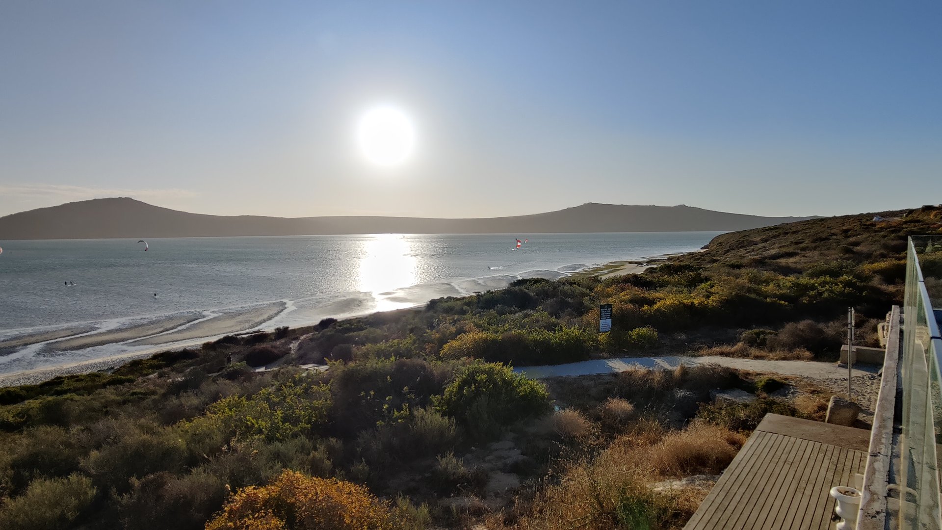View from terrace  over shark bay at sunset. 