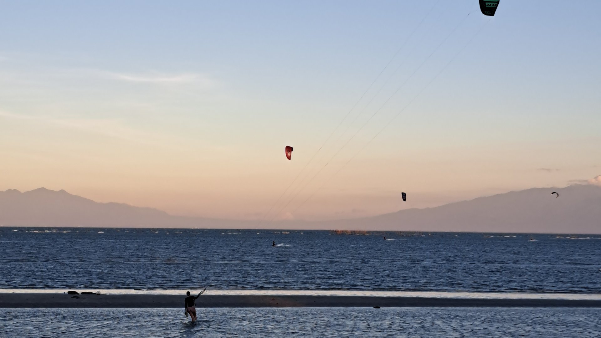 Kitesurfer at sunset in the Philippines Guimaras