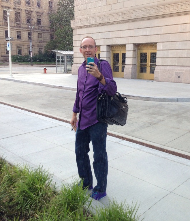 Selfie taken into a mirrored sculpture!