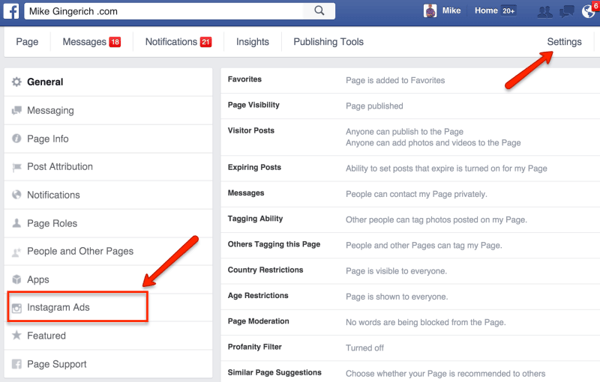 Instagram ads for facebook page