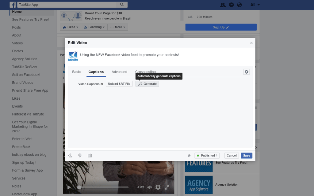 Auto caption for Facebook videos