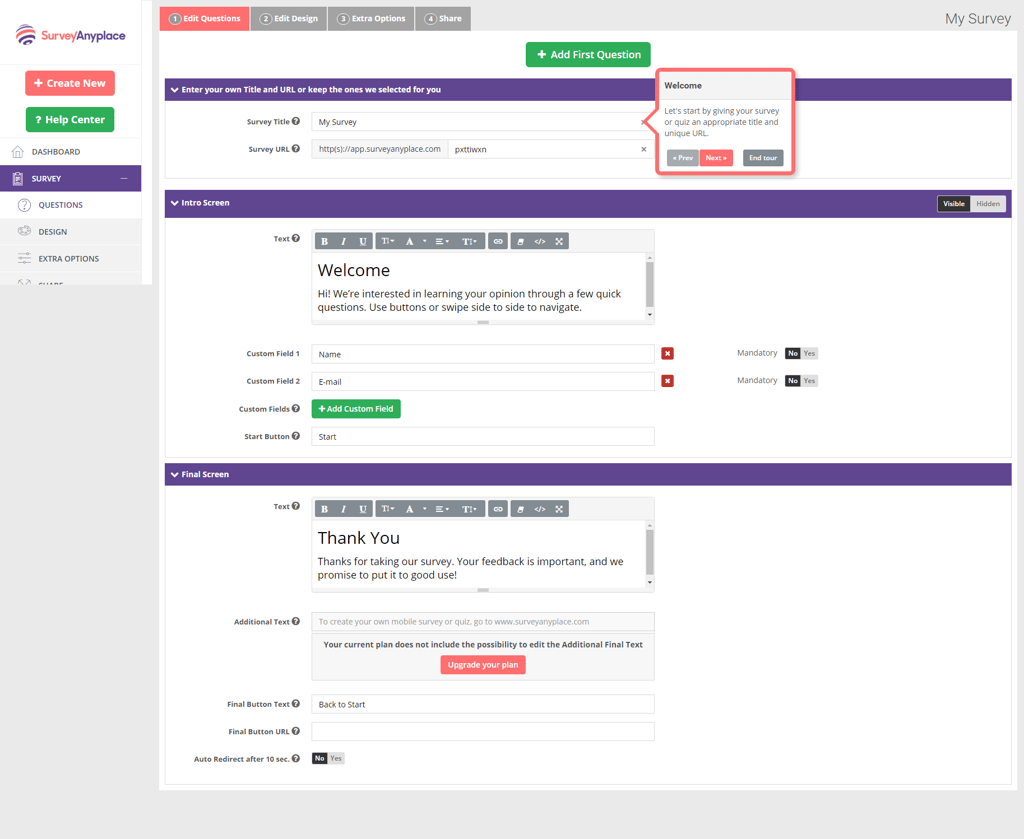 surveyanyplace inerface