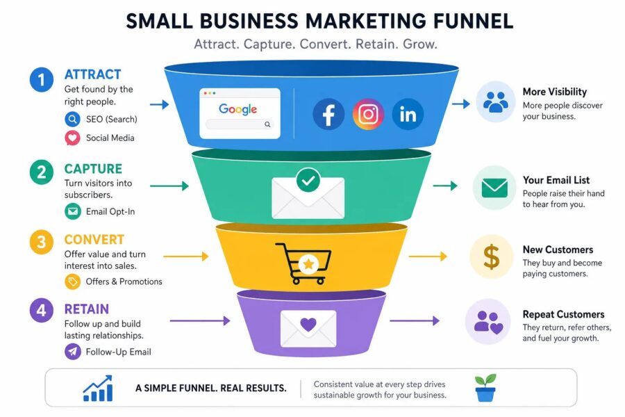 Infographic of a simple small business marketing funnel