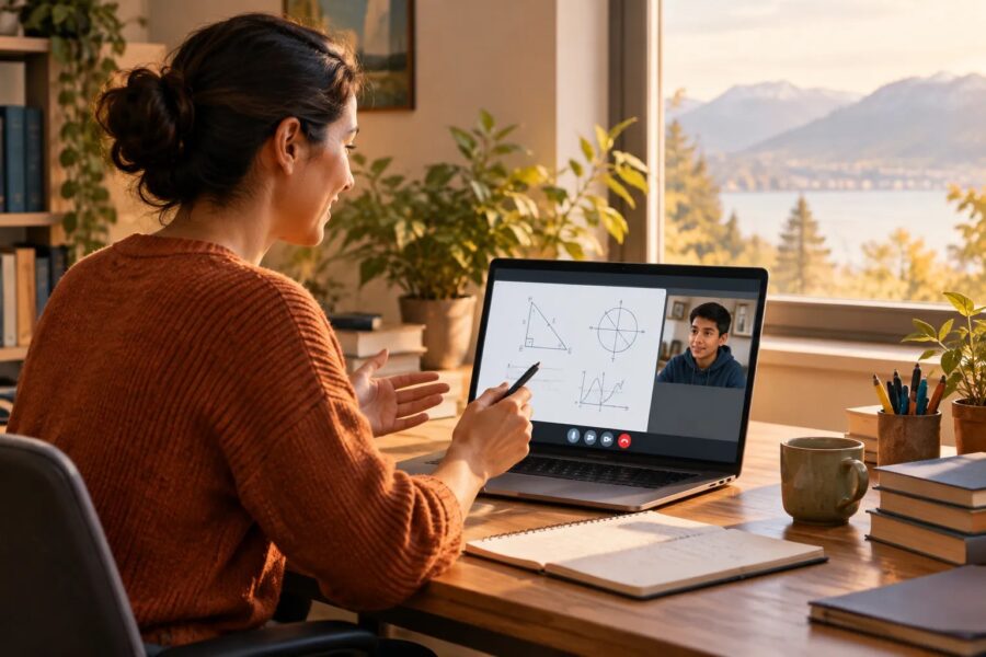 Tutor preparing an online lesson with a student