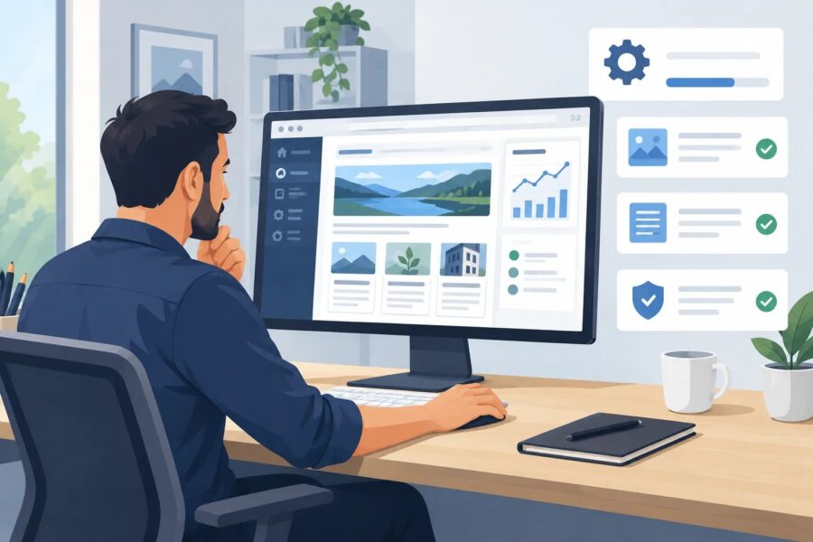 Website maintenance specialist reviewing a small business site