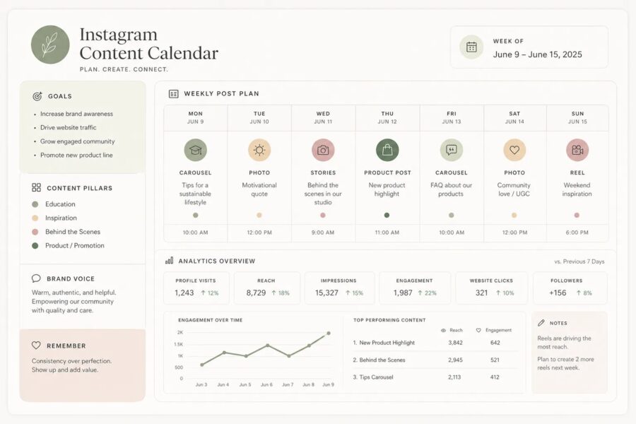 Illustration of a simple Instagram content calendar
