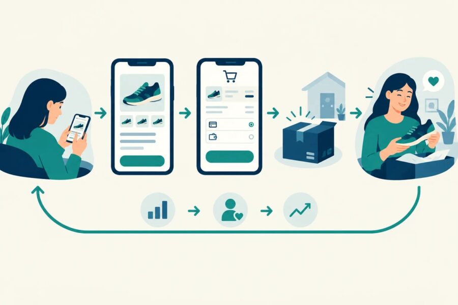 Mobile checkout leading to a repeat customer through a simple post-purchase lifecycle