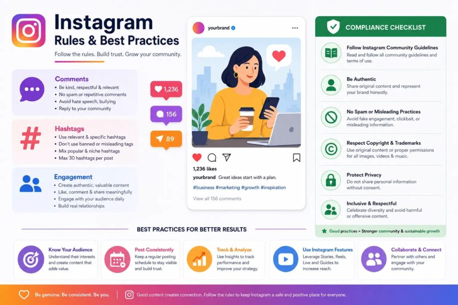 Illustration of Instagram rules and best practices for business
