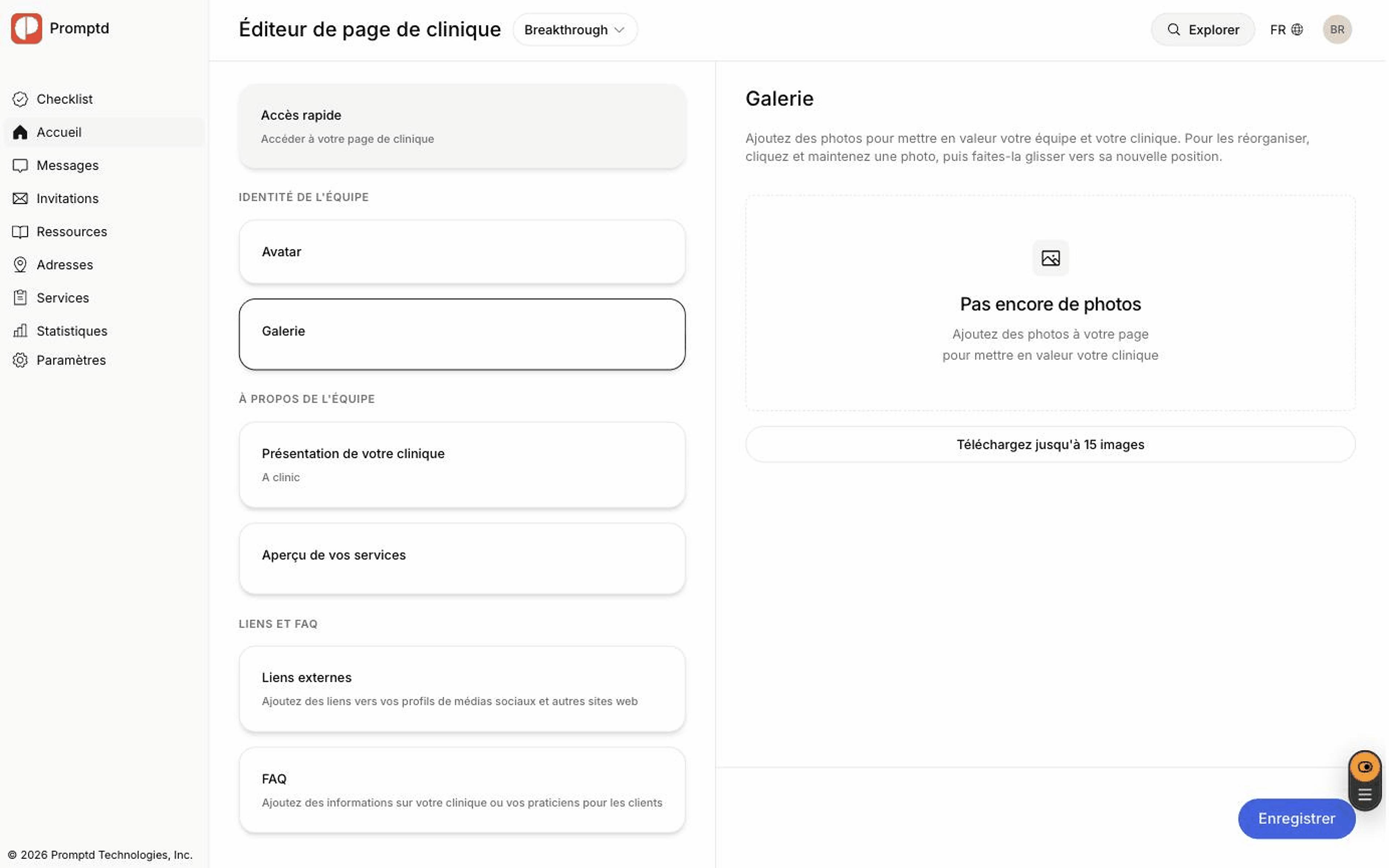 L'éditeur de page de clinique