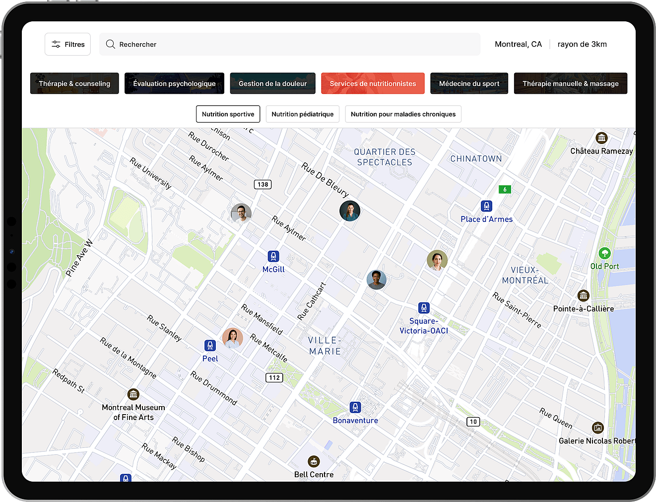 exemple de recherche sur la plateforme