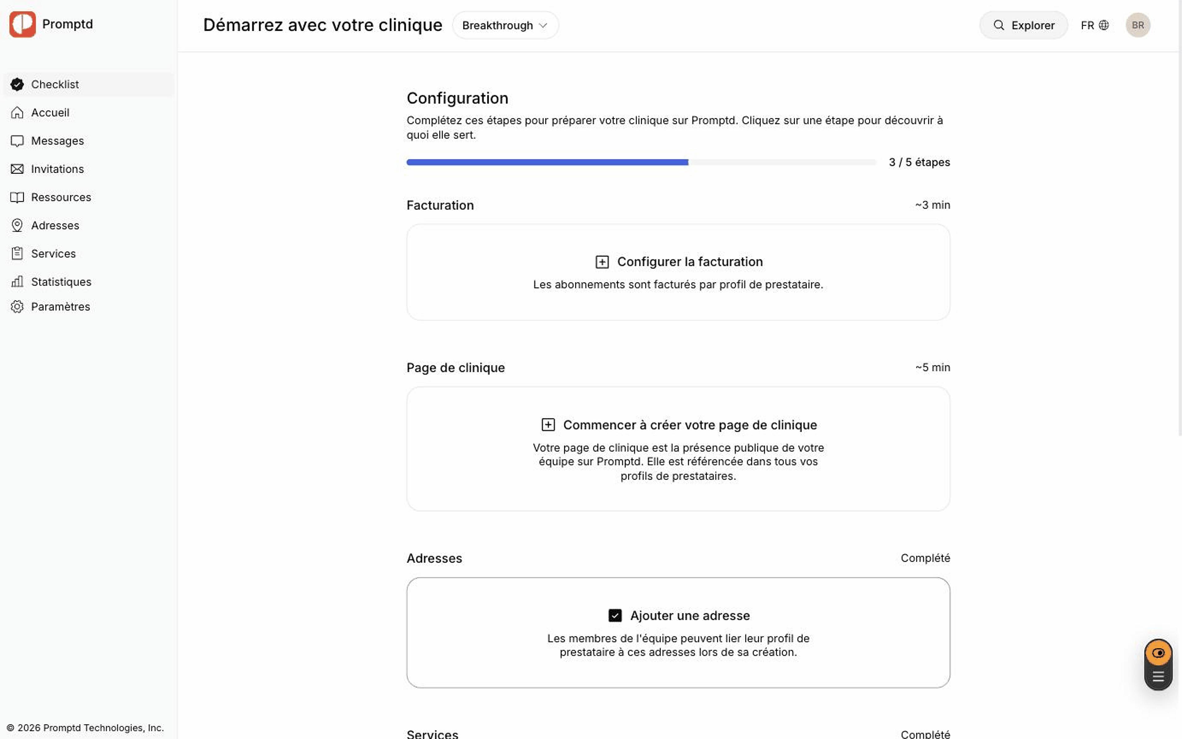 La liste de configuration de la clinique