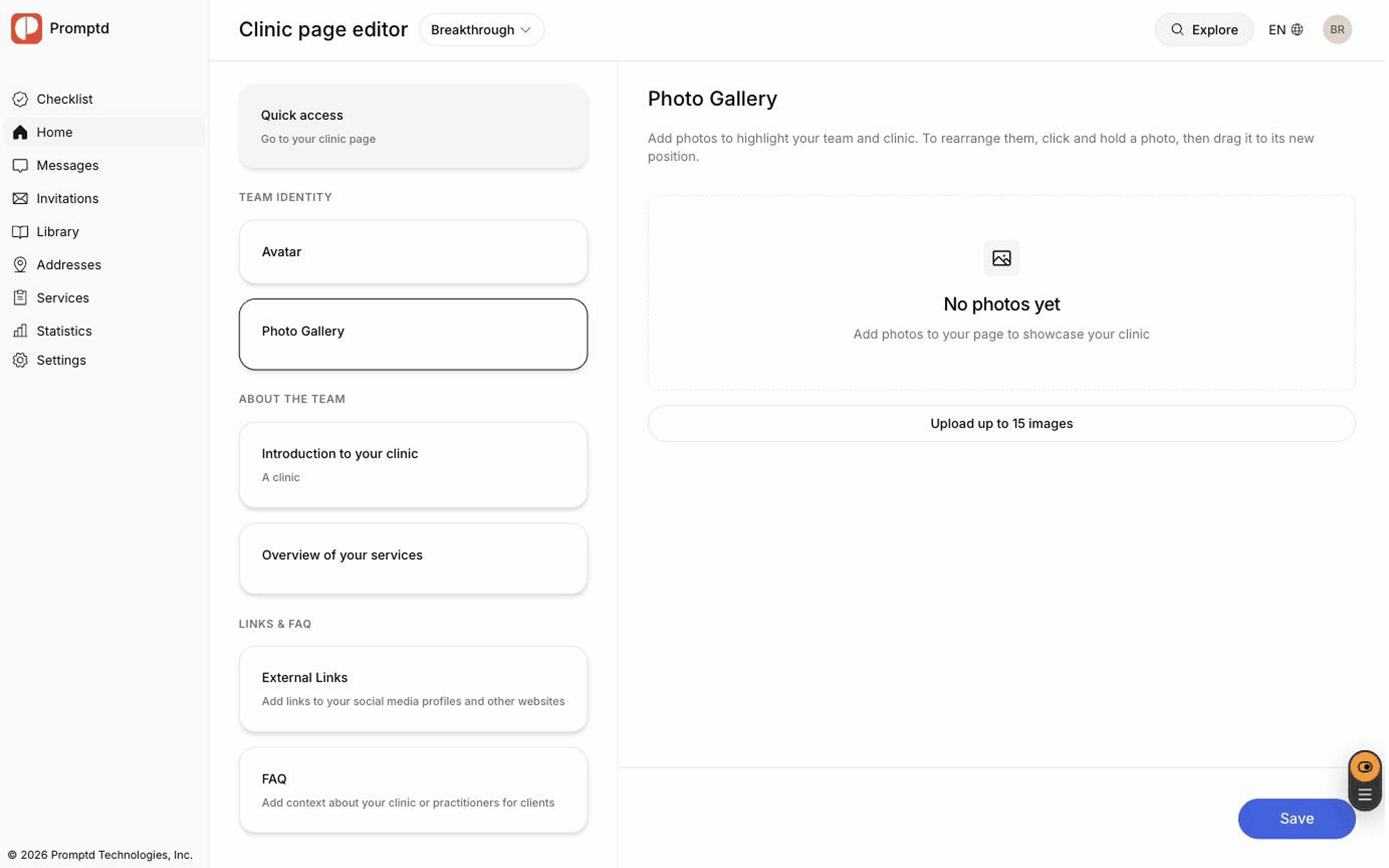 The clinic page editor