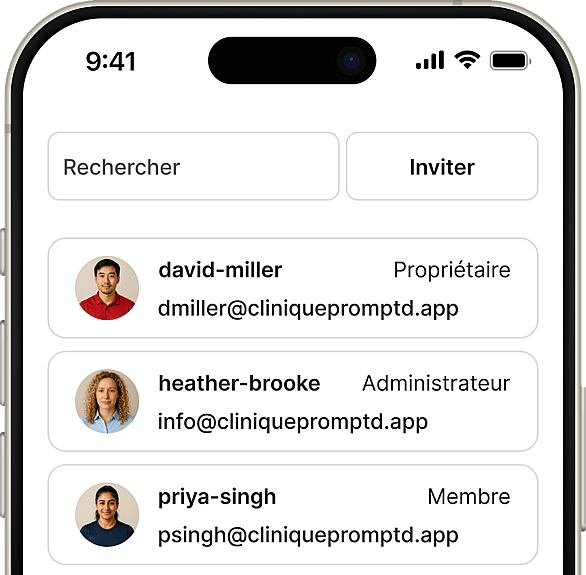boîte de dialogue des permissions montrant différents rôles de compte dans un compte d'équipe unique