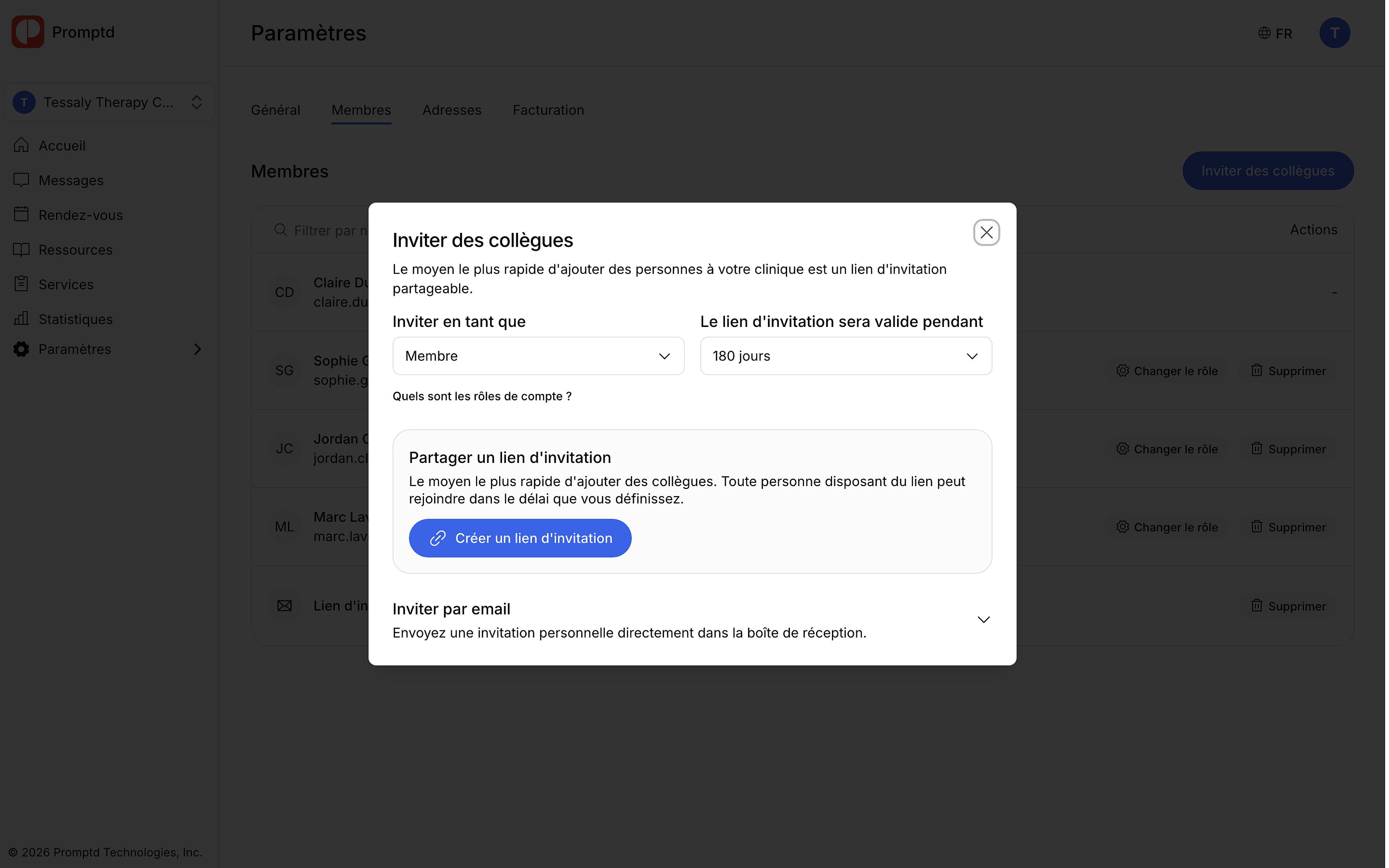 La fenêtre d'invitation de collègues