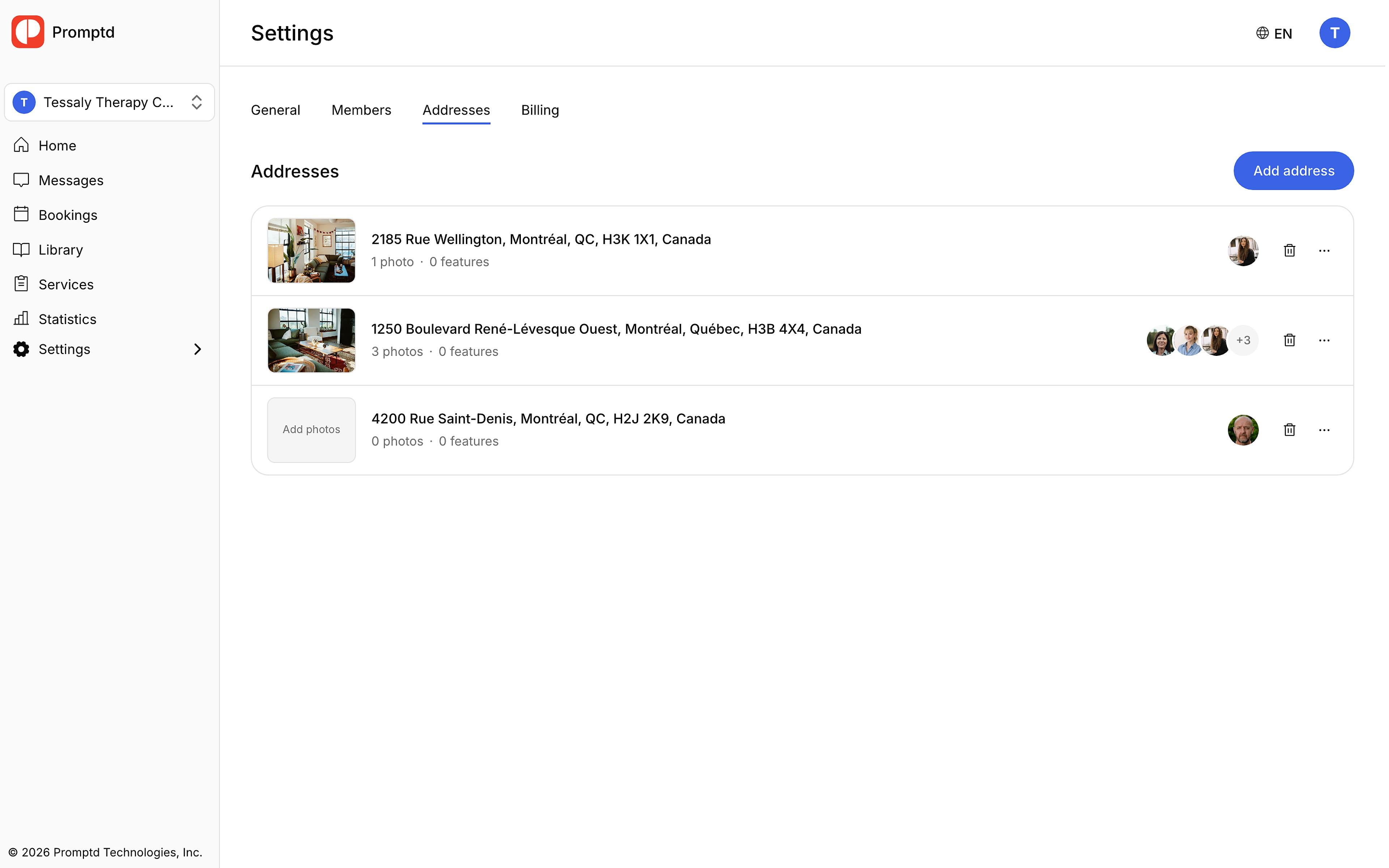 The Addresses tab of the clinic settings