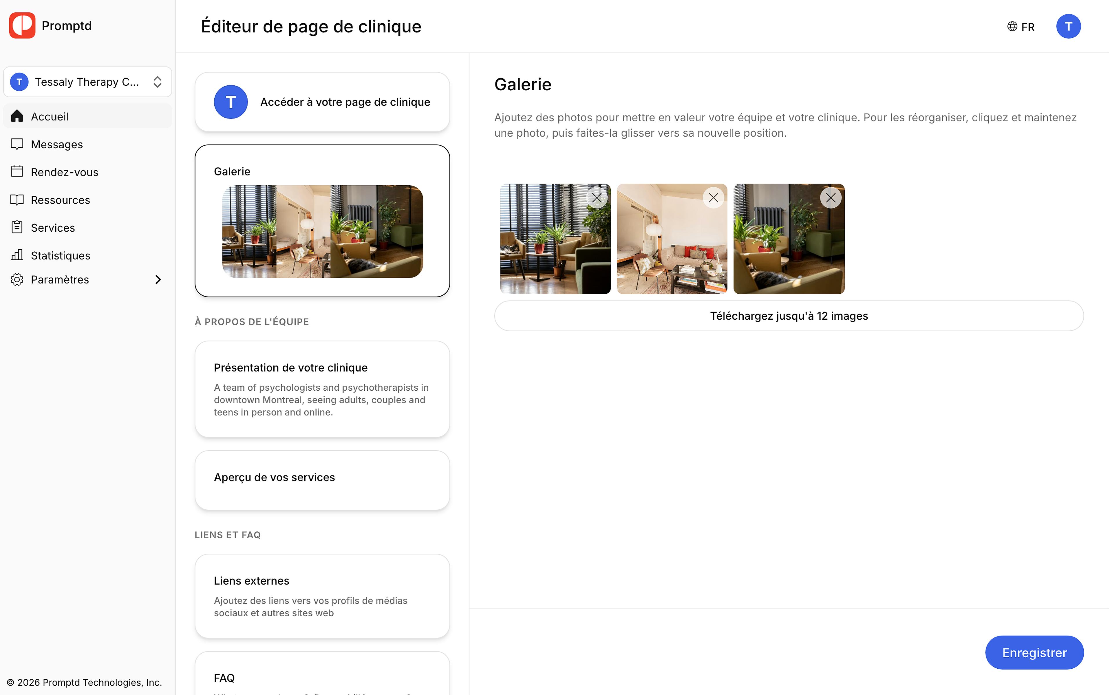 L'éditeur de page de clinique