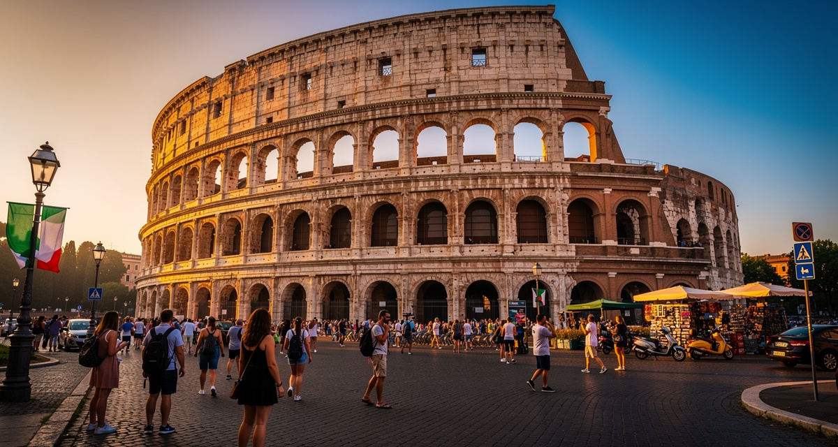 Das Kolosseum in Rom bei goldener Stunde, symbolisch für internationale Anrufe nach Italien mit der Ländervorwahl +39