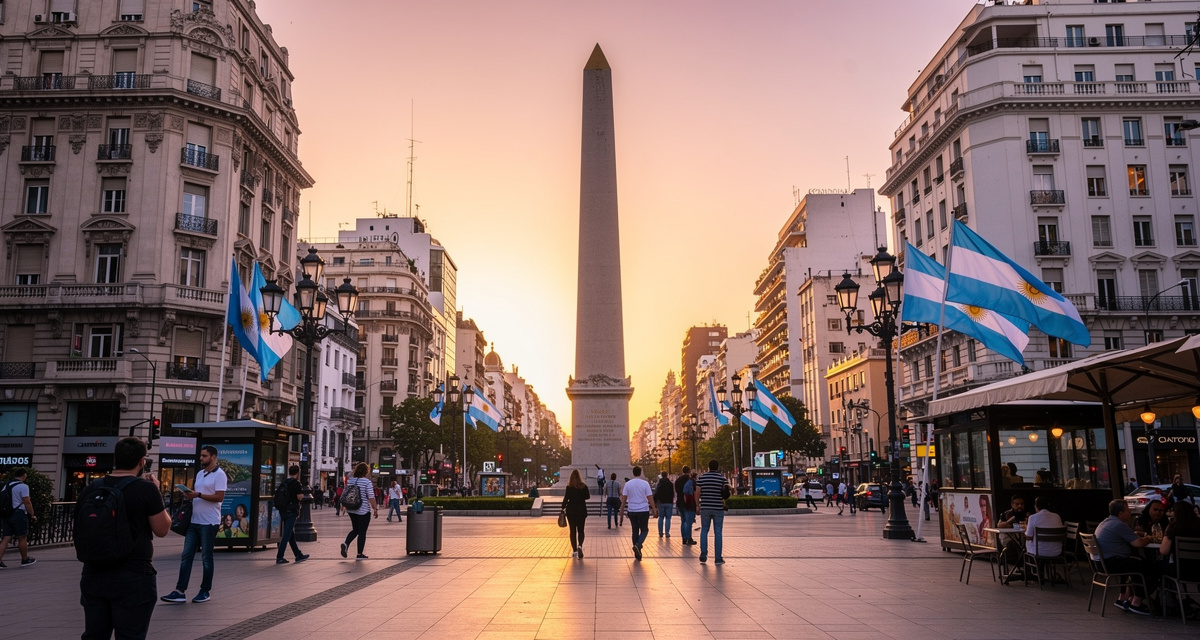 Obelisk von Buenos Aires und Skyline der Stadt, Symbol für die internationale Vorwahl +54 von Argentinien