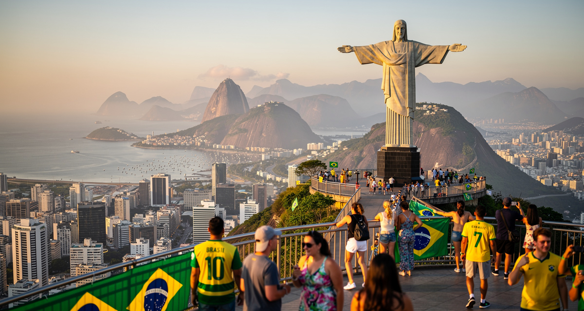 Christ the Redeemer and Rio de Janeiro skyline representing the +55 international dialing code for Brazil