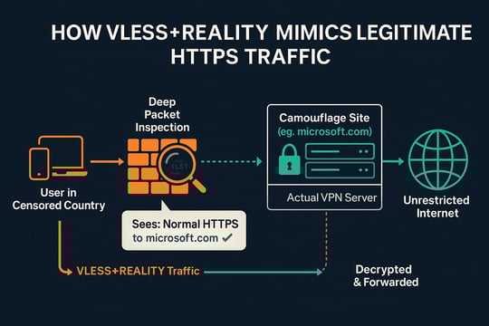 VLESS REALITY Protocol Flow Diagram