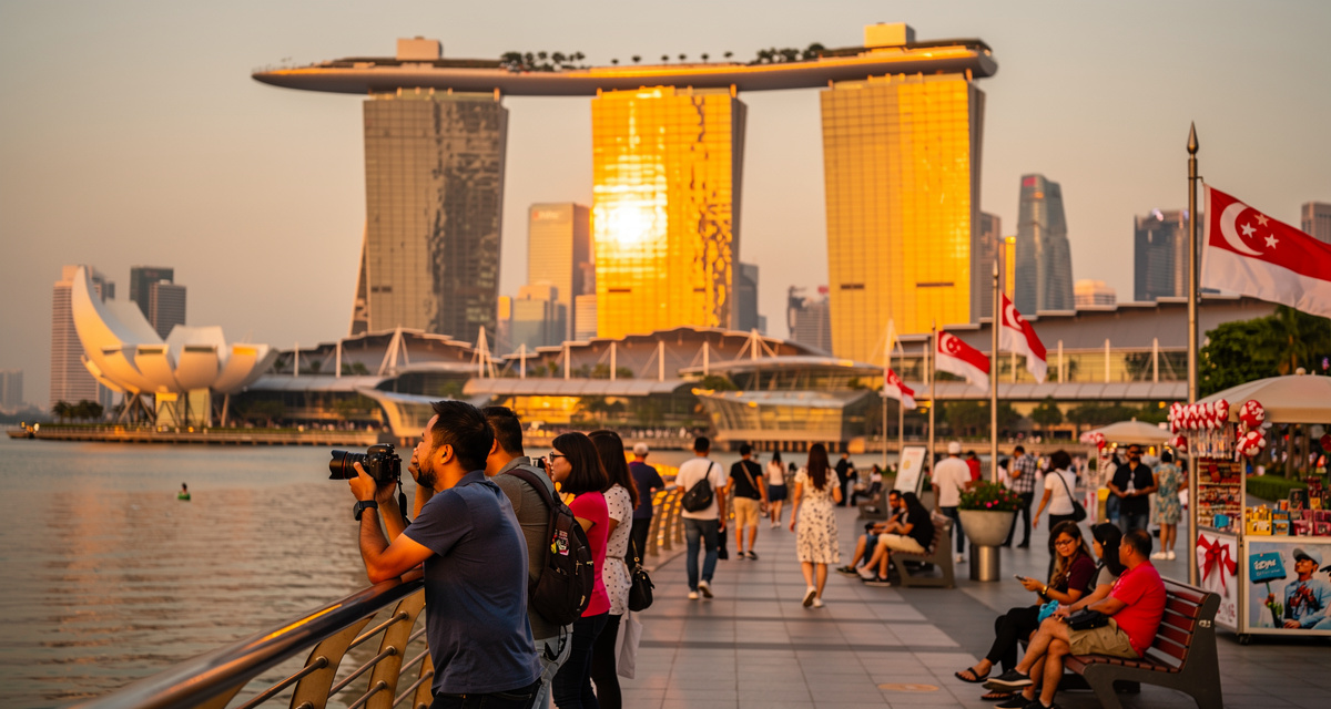 Marina Bay Sands und die Skyline von Singapur, die internationale Anrufe mit der Ländervorwahl +65 symbolisiert