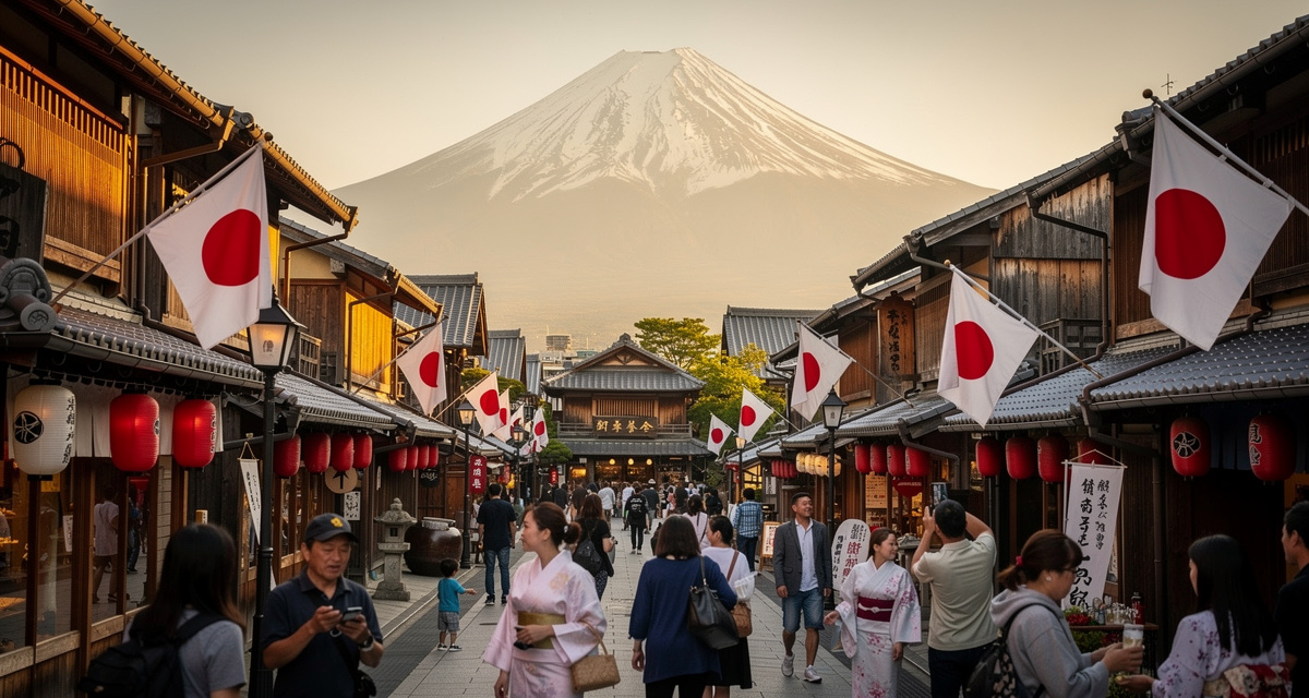 Mount Fuji und Tokyoter Skyline, die die internationale Vorwahl +81 für Japan repräsentiert