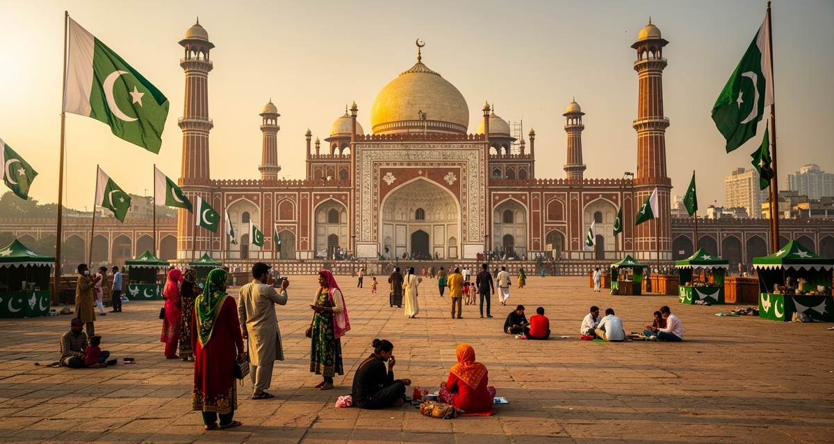 Badshahi-Moschee in Lahore, die internationale Anrufe nach Pakistan mit der Vorwahl +92 symbolisiert