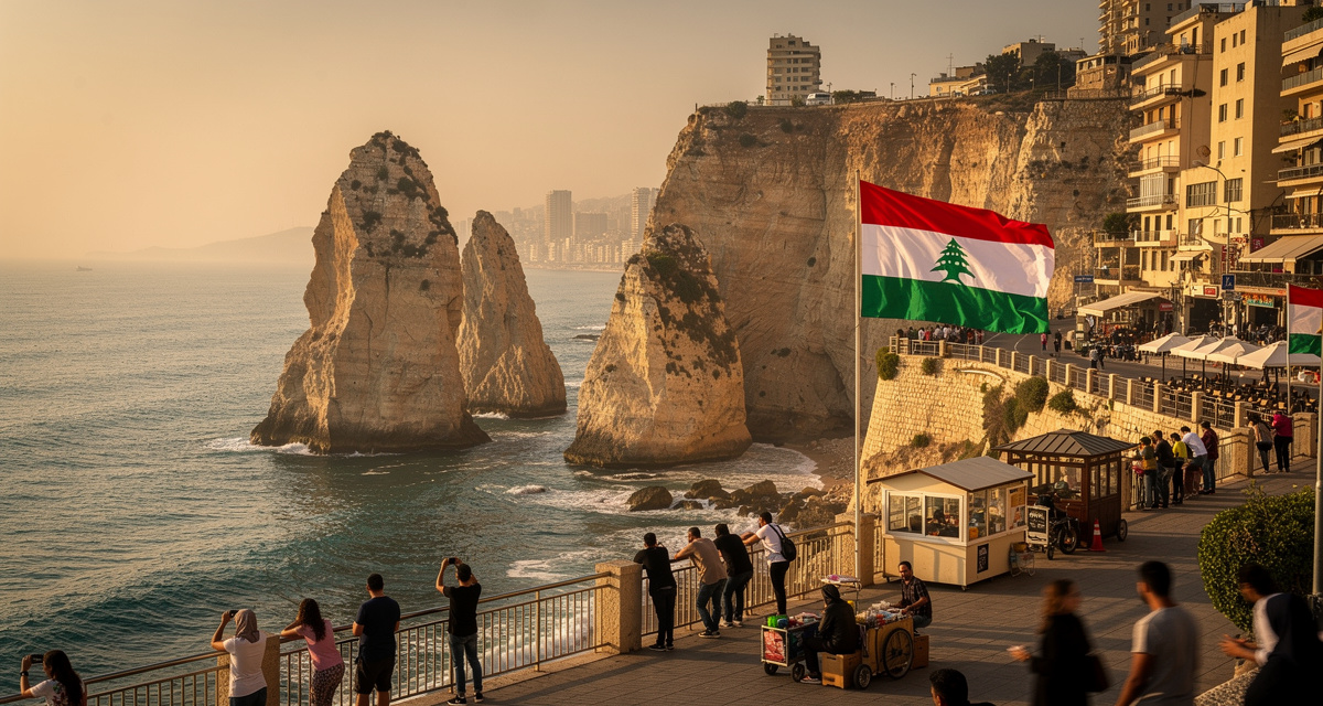 Raouché Rocks and Beirut coastline representing the +961 international dialing code for Lebanon