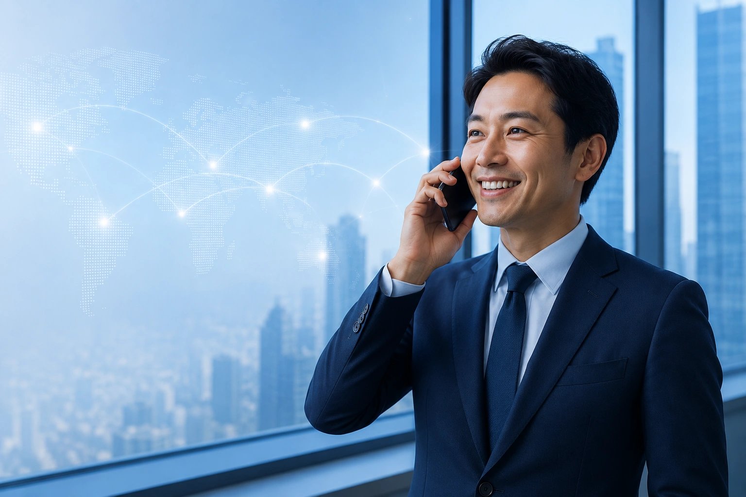 ノートパソコンでCallSky Webアプリを使用して国際ビジネス通話を行うプロフェッショナル