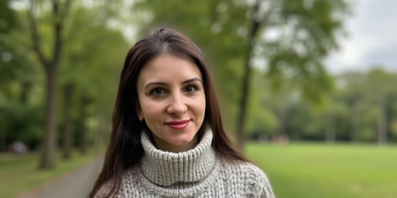 Professional business headshot - woman in sweater in park