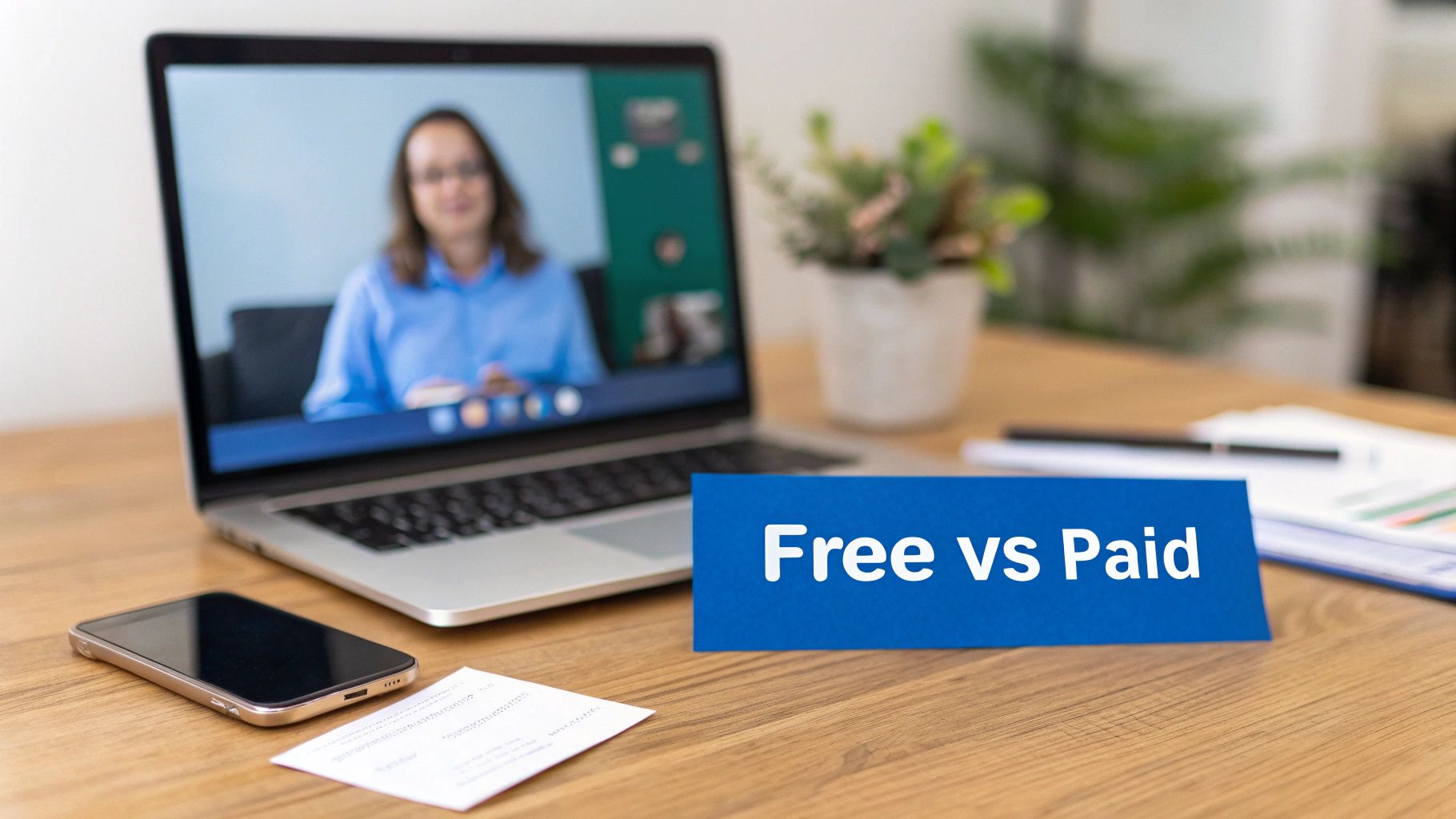 Person führt ein Videoanruf auf einem Laptop mit sichtbarem Skype-Logo.