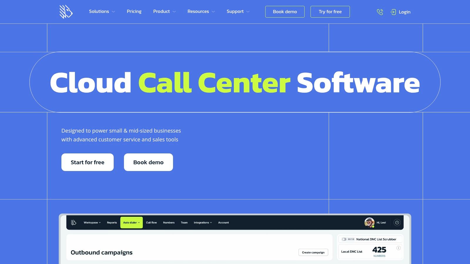 MightyCall's call center dashboard, a Google Voice alternative for teams.