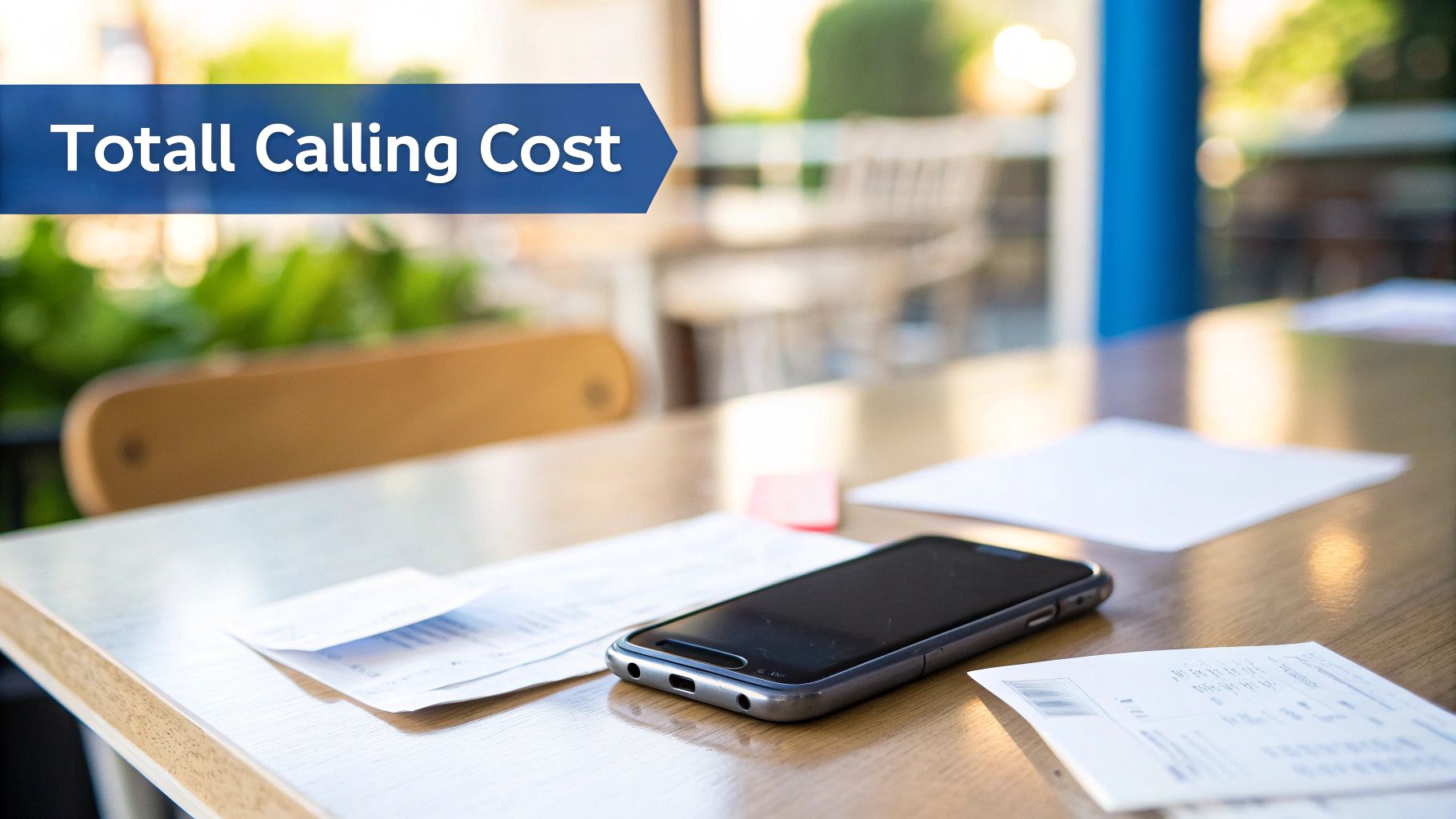 Person telefoniert international mit Weltkarte im Hintergrund.