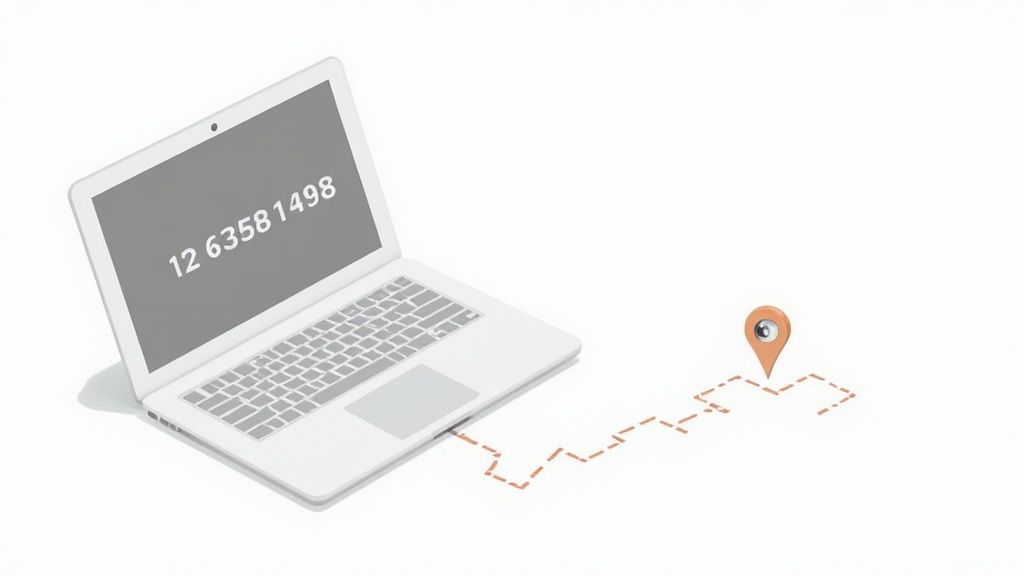 Person using a laptop with a digital lock icon, symbolizing online privacy and hiding an IP address.