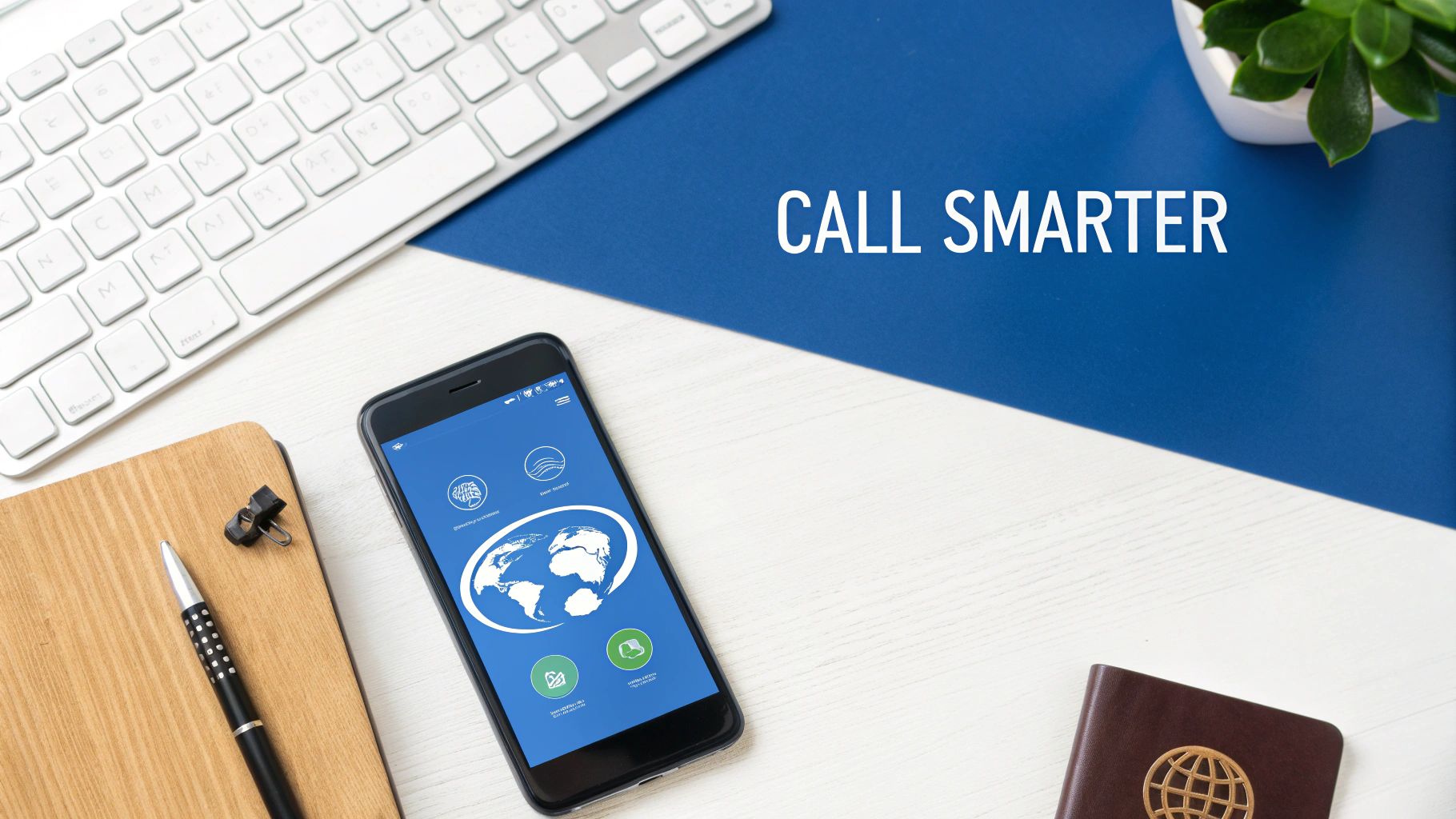 امرأة تبتسم أثناء إجراء مكالمة دولية على هاتفها الذكي في بيئة عصرية.