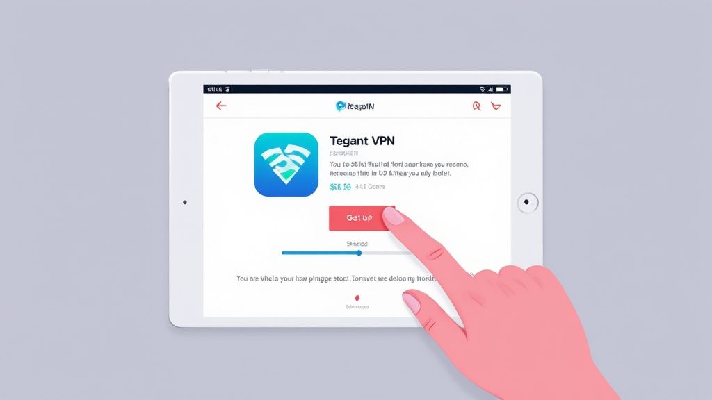 An iPad displaying the Tegant VPN app icon on the home screen, ready for setup.