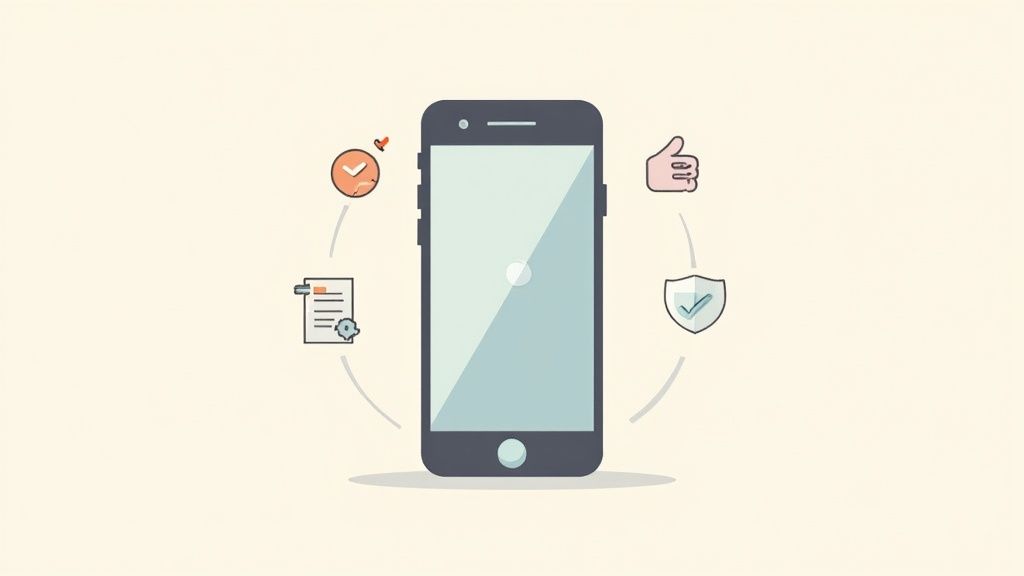 A person looking at their iPhone with a frustrated expression, symbolizing VPN connection problems.